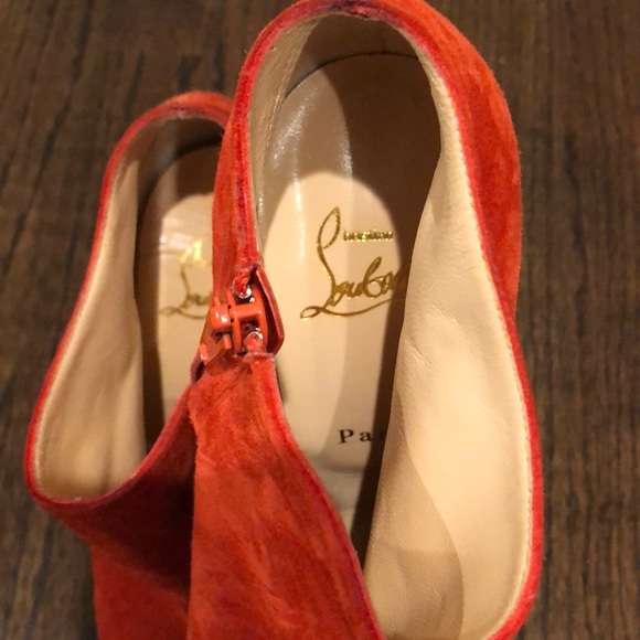 Christian Louboutin Red/Orange Suede Wedge Bootie - Picture 7 of 8